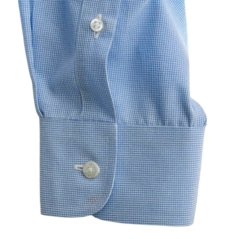 Roundtree & Yorke Dress Shirt Mens 17.5 34/35 Blue Micro Check Slim Fit - Picture 14 of 15